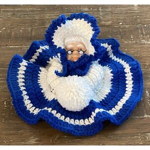 Vintage Crochet Shelf Sitting Doll Handmade Bed Doll Grannycore 8 inch